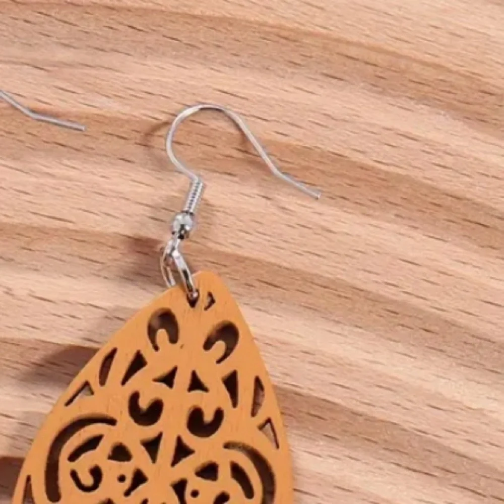 Wood dangle mustard colored earrings